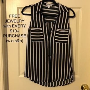 Express black & white stripe button shirt small